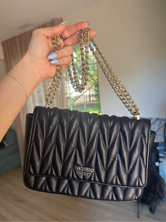 Victoria's Secret Handbags - Victoria's Secret Black Quilted Shoulder Bag with Gold Chain